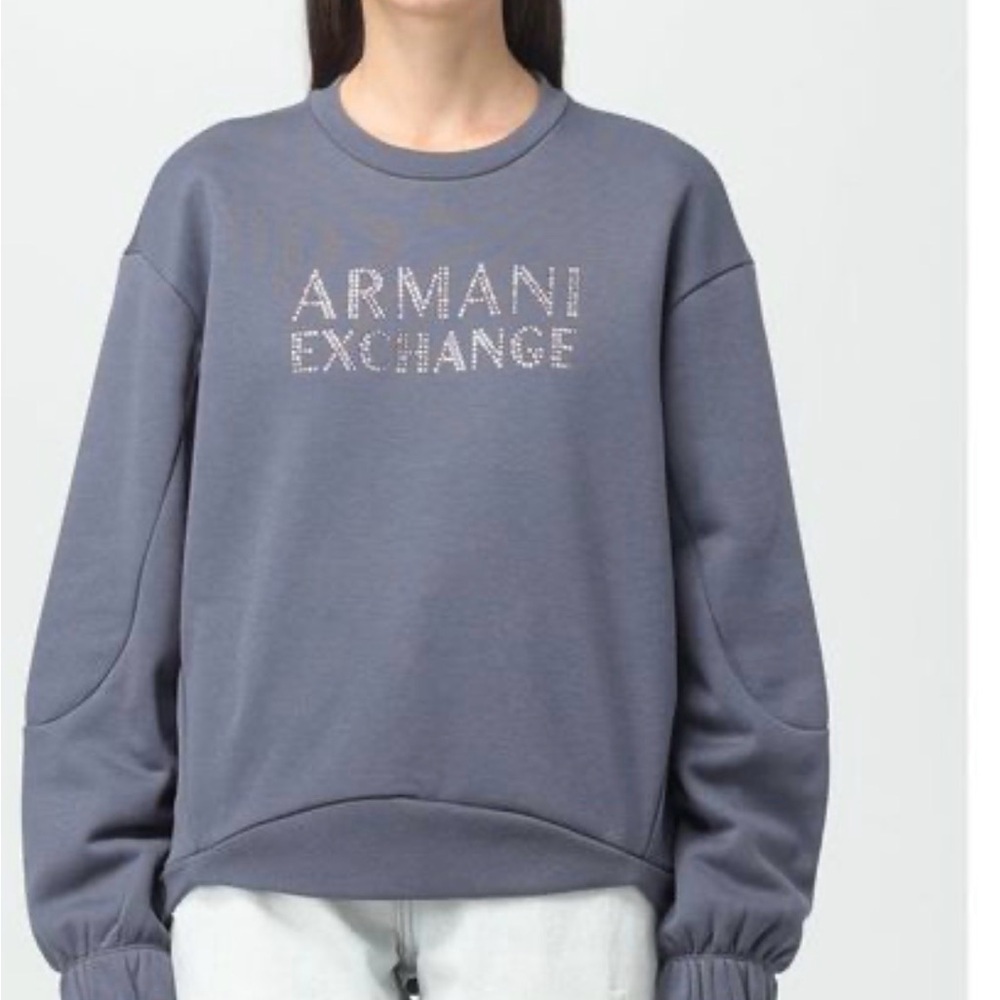 Armani Exchange Sweatshirt Woman Grey Embellished Rhinestones L